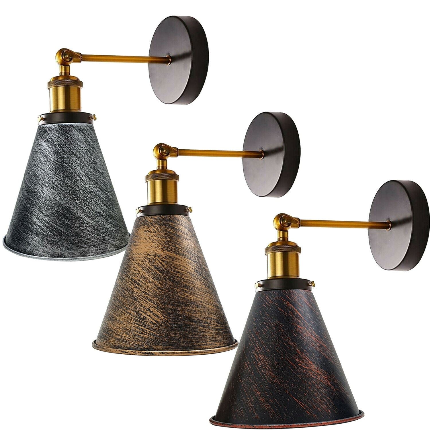 Vintage Industrial Wall Light Fitting Metal Cone Shape Shade Indoor~1173 - LEDSone UK Ltd