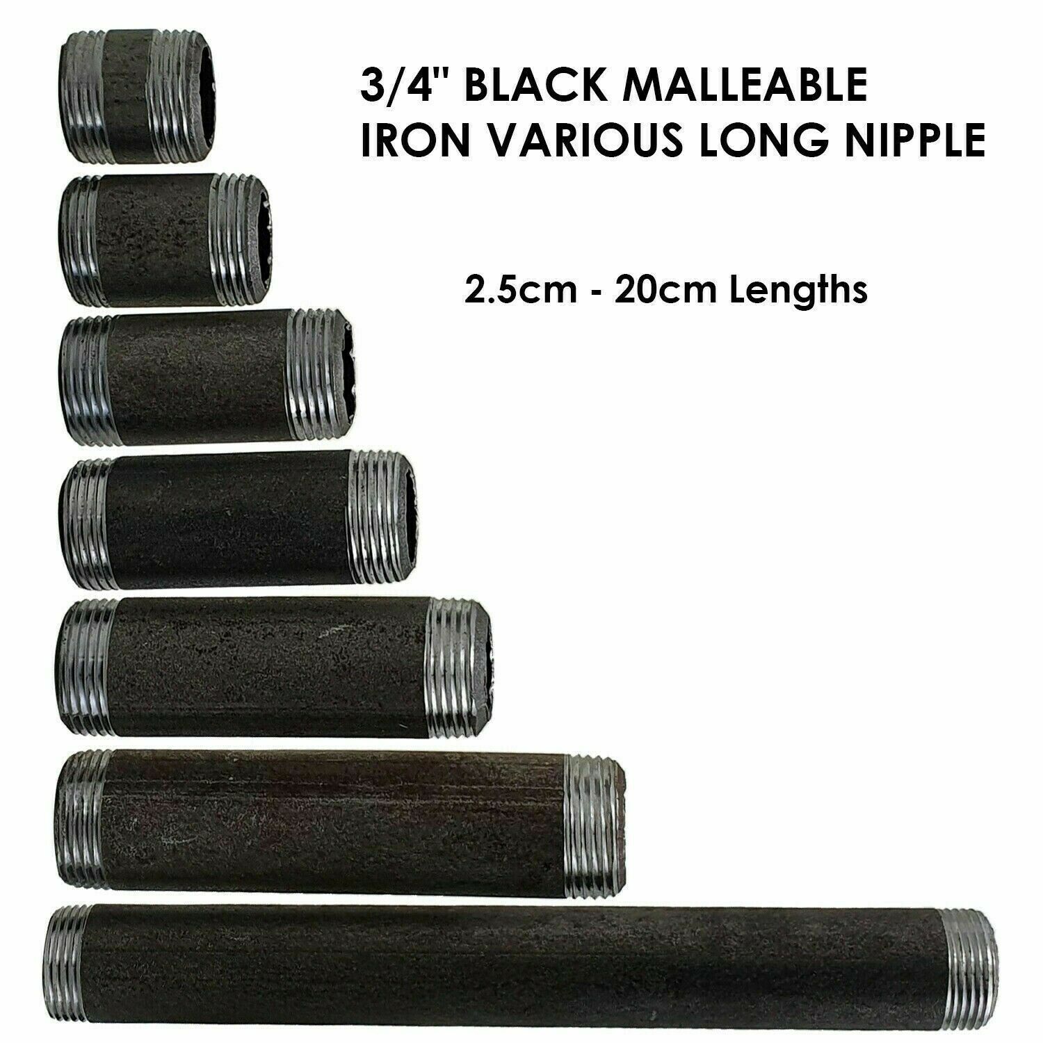 ¾ inch barrel nipple malleable Iron fitting Male BSPT 3/4in to Male BSPT 3/4in - Black Variable sizes from 2.5cm to 60cm~3632 - LEDSone UK Ltd