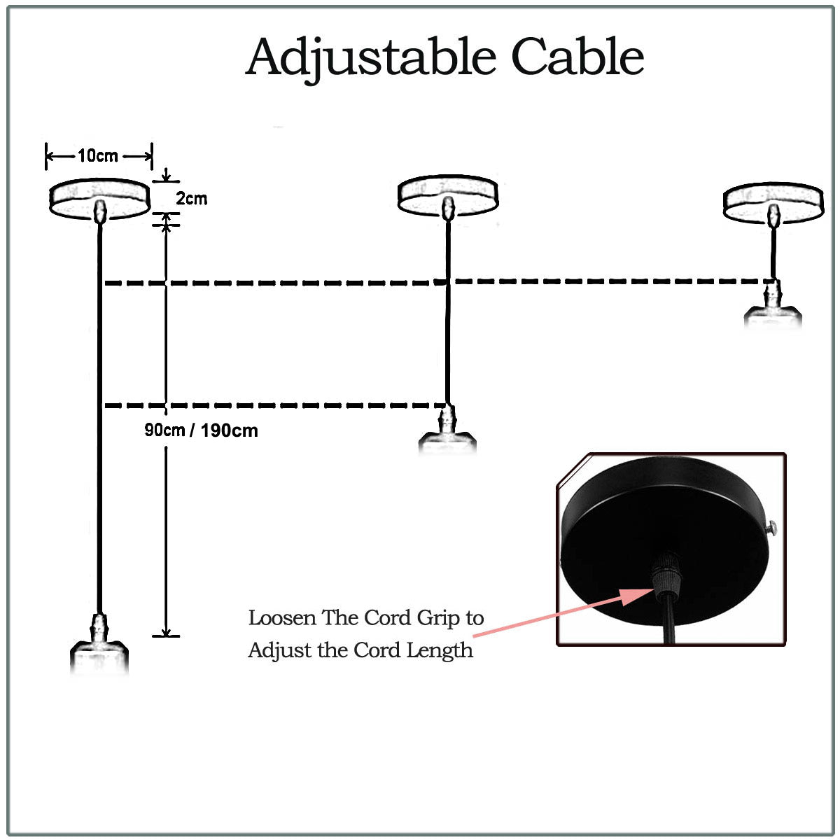 1m Black & White Round Cable With Satin Nickel Pendant Holder~1696 - LEDSone UK Ltd
