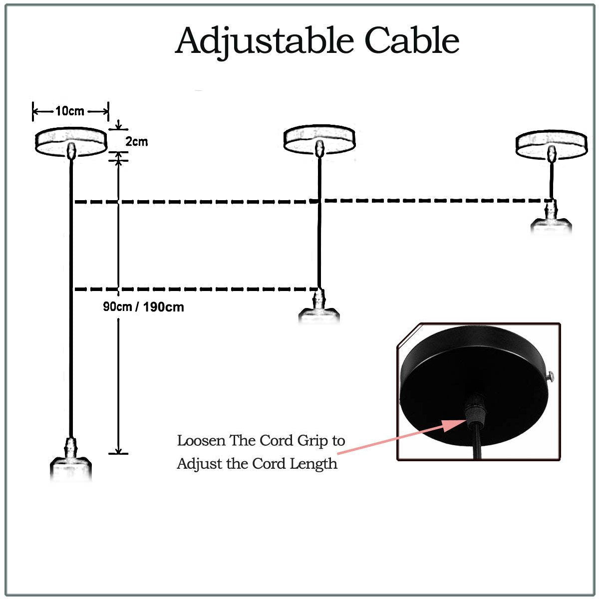 1m Black Round Cable E27 Base Black Holder~1716 - LEDSone UK Ltd