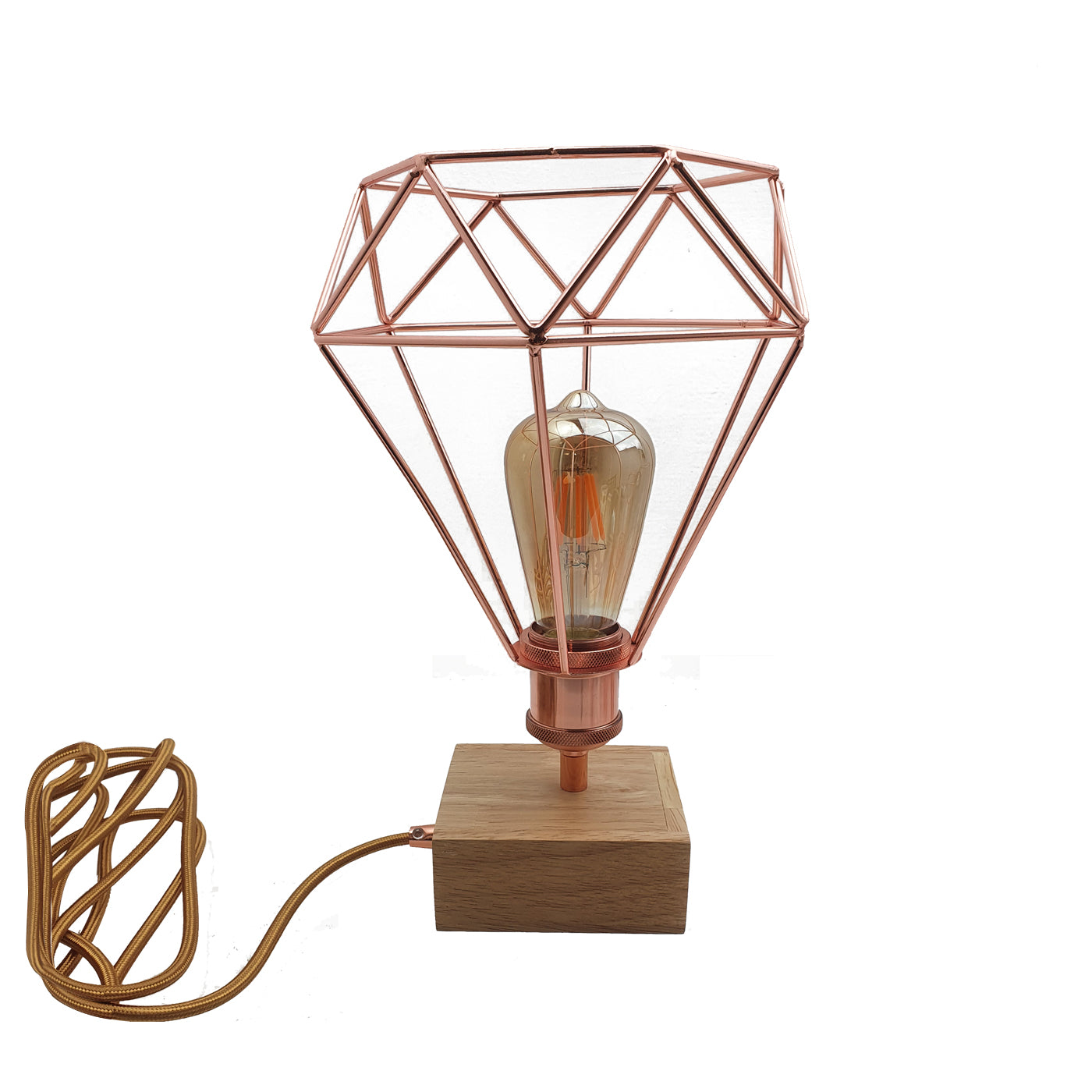 Corded Electric Geometric Wood base Table Lamp Light