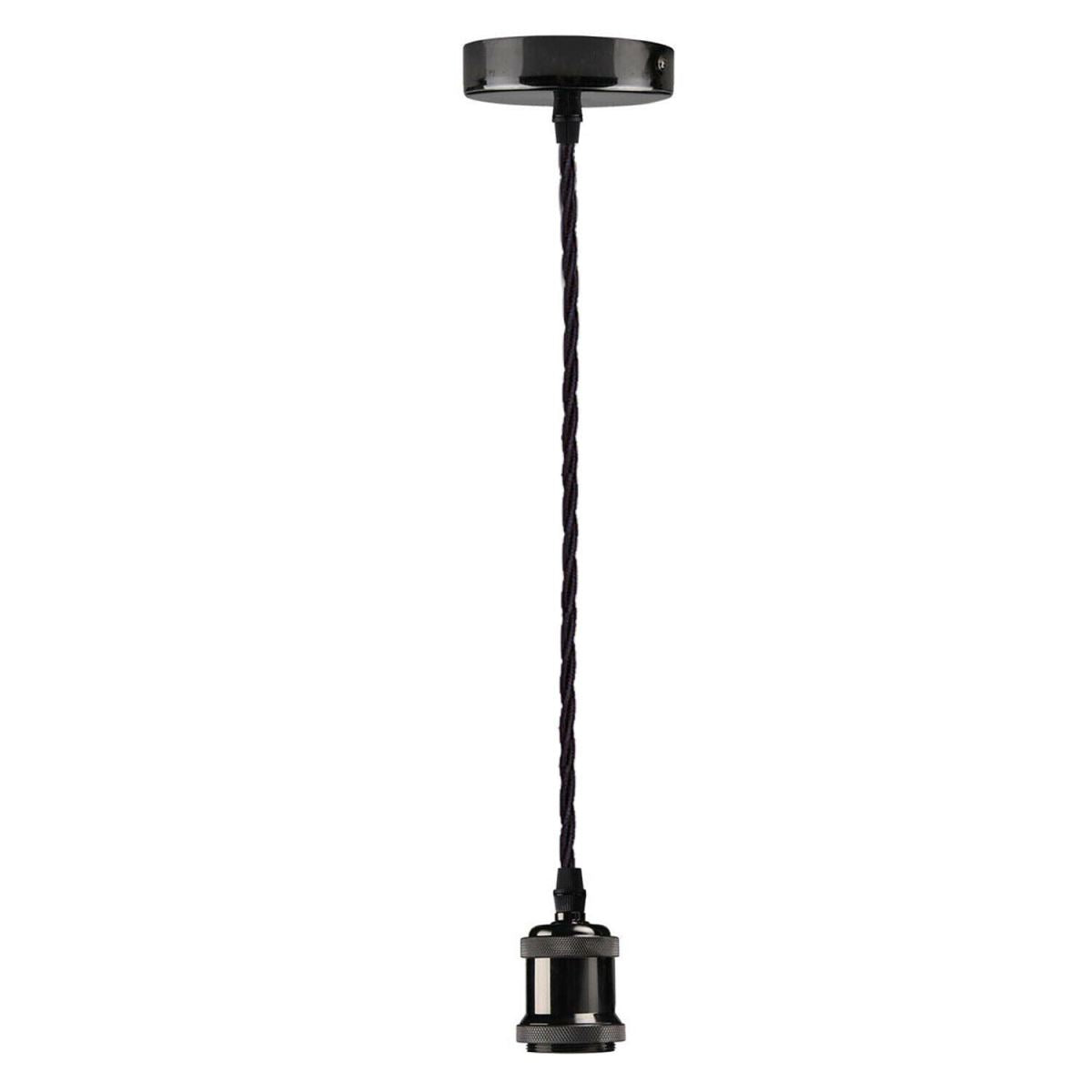 1m Black Twisted Cable E27 Base Shiny Black Holder~1713 - LEDSone UK Ltd