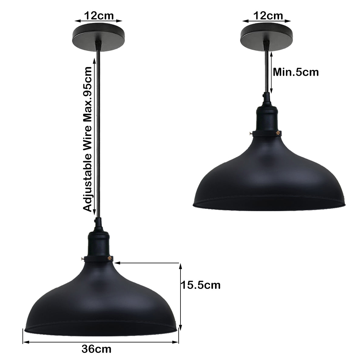 Black Industrial Retro Ceiling Pendant Light~1478 - LEDSone UK Ltd