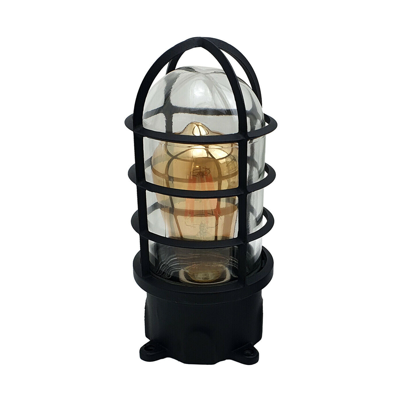 Black Industrial Wall Ceiling Cage Light Bulkhead Metal Marine Glass~2468 - LEDSone UK Ltd