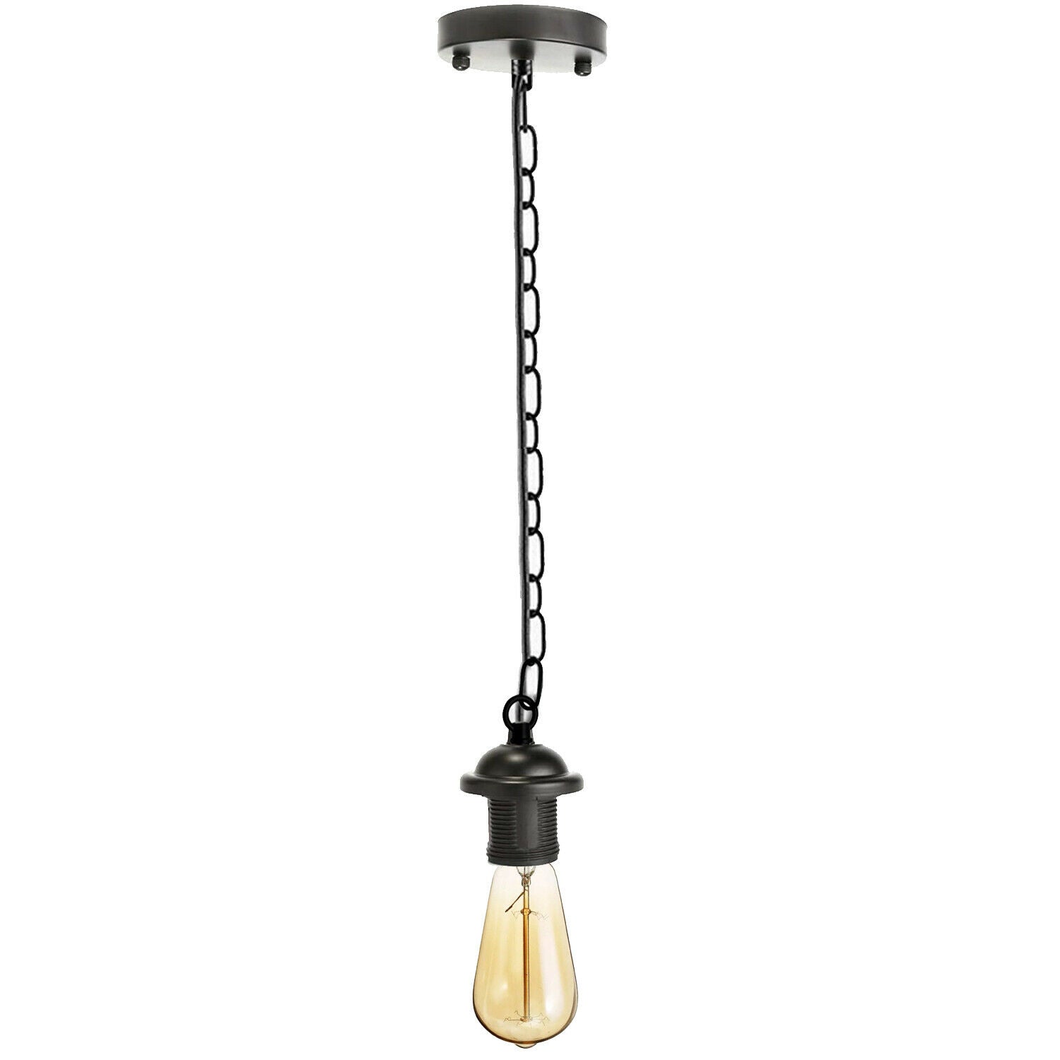 Black Metal Ceiing E27 Lamp Holder Pendant Light With Chain~1778 - LEDSone UK Ltd