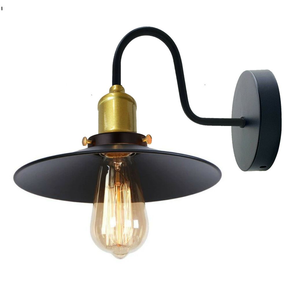 Black Shade With Gold Holder Wall Light Lampshade Modern Industrial Wall Lamp~1572 - LEDSone UK Ltd