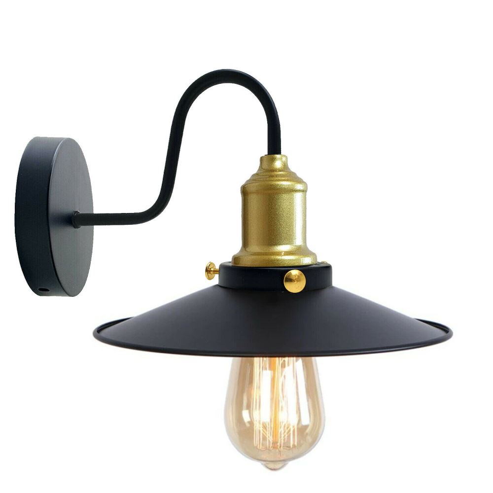 Black Shade With Gold Holder Wall Light Lampshade Modern Industrial Wall Lamp~1572 - LEDSone UK Ltd
