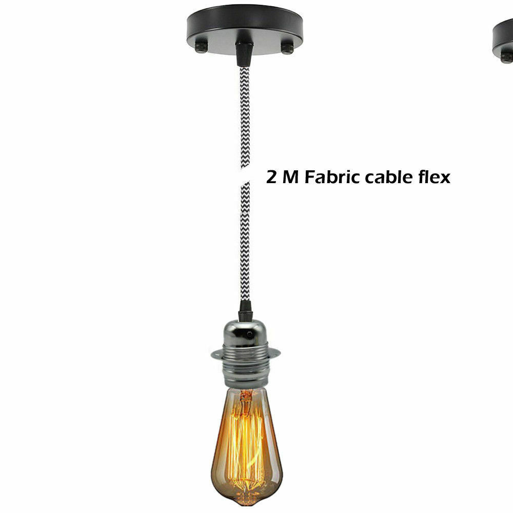 Black and White Ceiling Rose Fabric Flex Hanging Pendant Light Lamp Holder FREE Bulb Fitting Lighting Kit~2336 - LEDSone UK Ltd