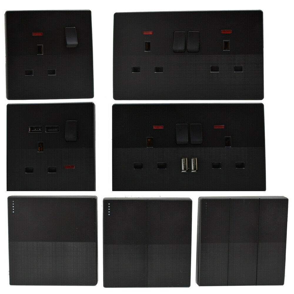 Single Double Screwless Black Light Switches & Socket Flatplate~2526 - LEDSone UK Ltd