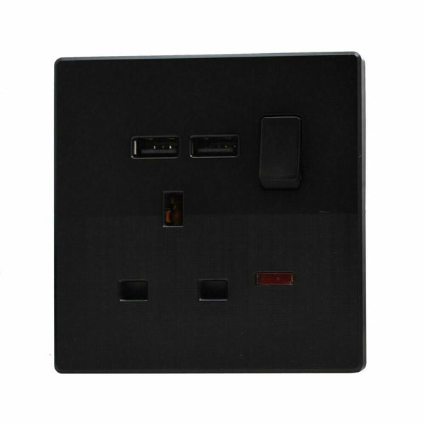 Black Double Plug Sockets 13 A ~2526 – 1 Gang Socket With USB