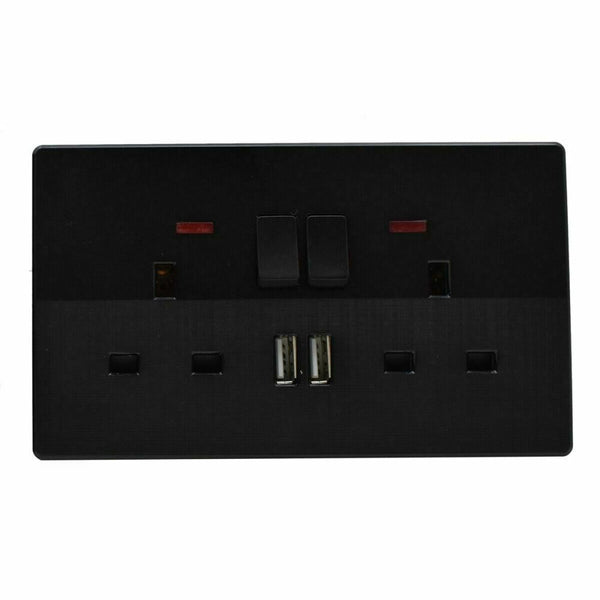 Black Double Plug Sockets 13 A ~2526 – 2 Gang Socket With USB