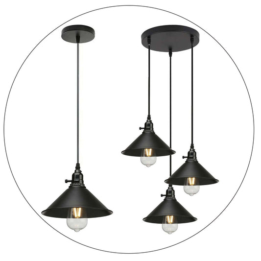 3 Way Vintage Industrial Ceiling Pendant Light Metal Retro Loft Hang Lampshade~1305 - LEDSone UK Ltd