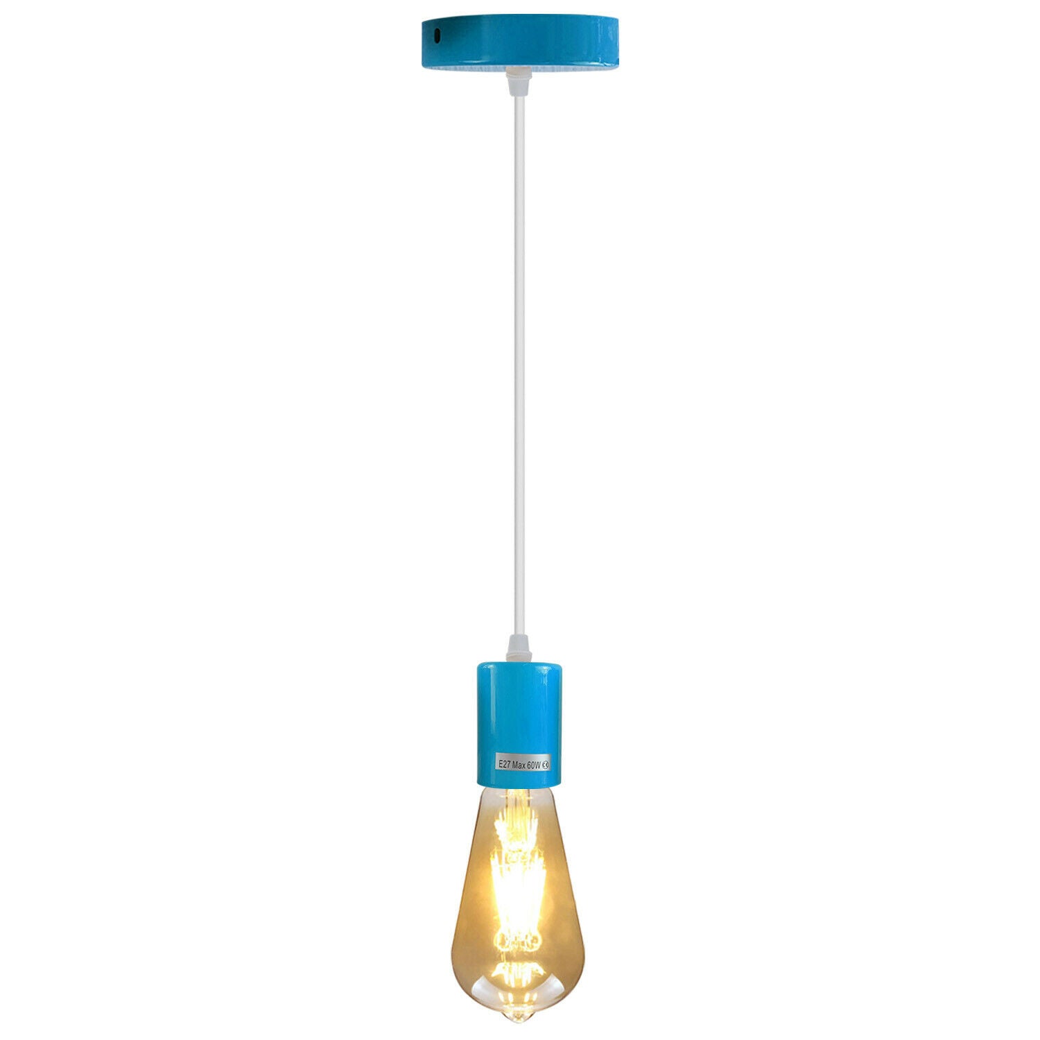 Blue E27 Ceiling Light Fitting Industrial Pendant Lamp Bulb Holder~1677 - LEDSone UK Ltd