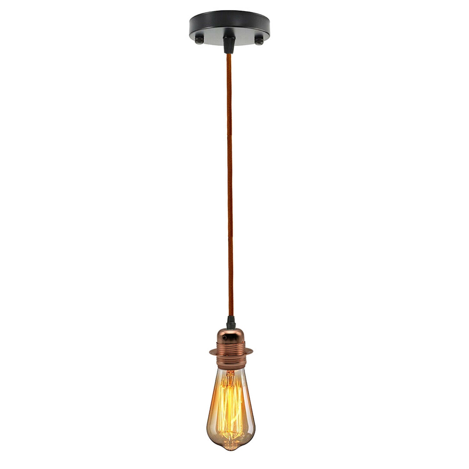 Brown Ceiling Rose Fabric Flex Hanging Pendant Light Lamp Holder FREE Bulb Fitting Lighting Kit~2334 - LEDSone UK Ltd