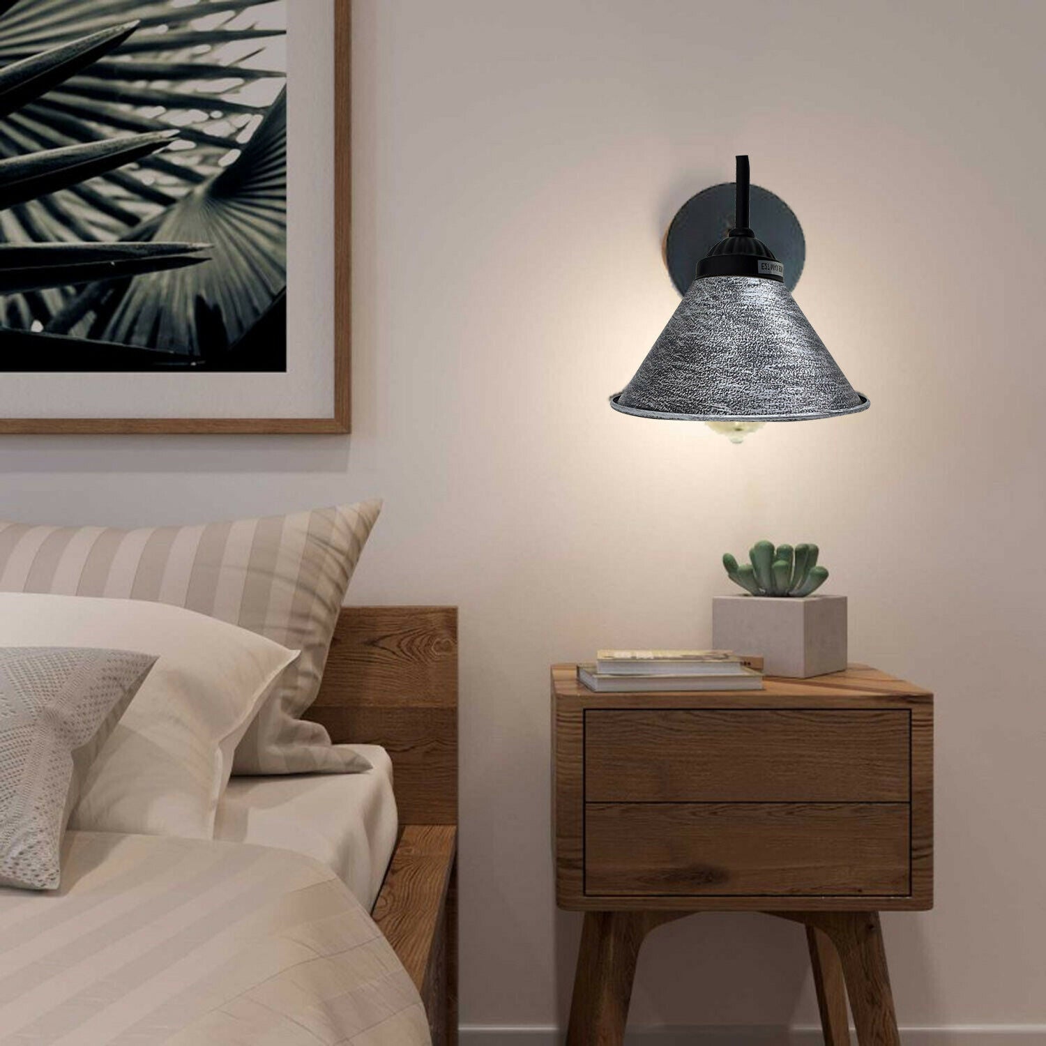 Brushed Silver Lampshade With Black Arm Wall Light~2114 - LEDSone UK Ltd