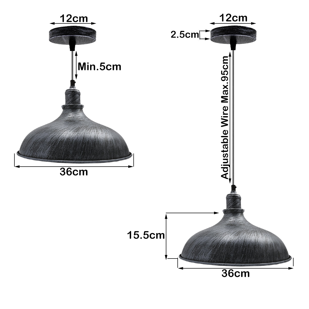 Brushed Silver Industrial Retro Ceiling Pendant Light~1479 - LEDSone UK Ltd