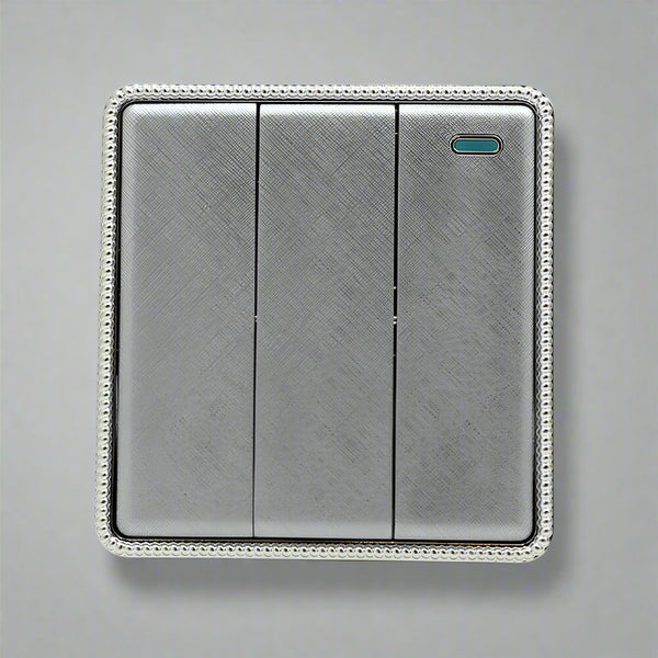 Brushed Chrome Screwless Light Switches & Socket~2454 – 3 Gang Light Switch