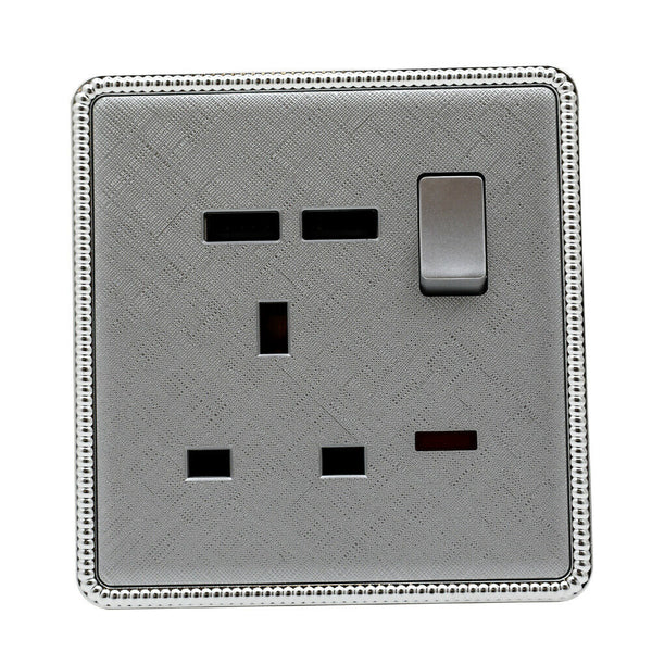 Brushed Chrome Screwless Light Switches & Socket~2454 – 1 Gang Socket With USB