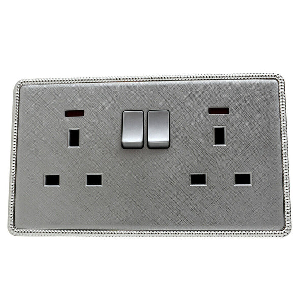 Brushed Chrome Screwless Light Switches & Socket~2454 – 2 Gang Socket