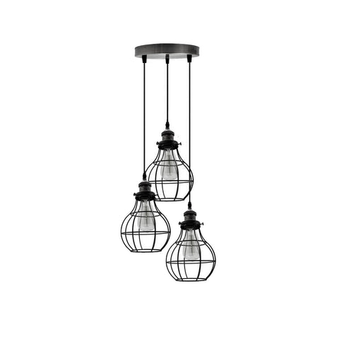 Vintage Ceiling Pendant Lights Industrial Metal Cage 3Way LED Hanging Retro Lamp~5101