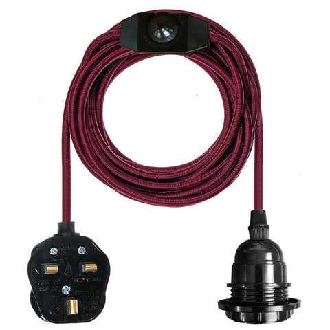 Burgundy Color Dimmer Switch 4.5m Fabric Flex Cable Plug In Pendant Lamp E27 Holder~2588