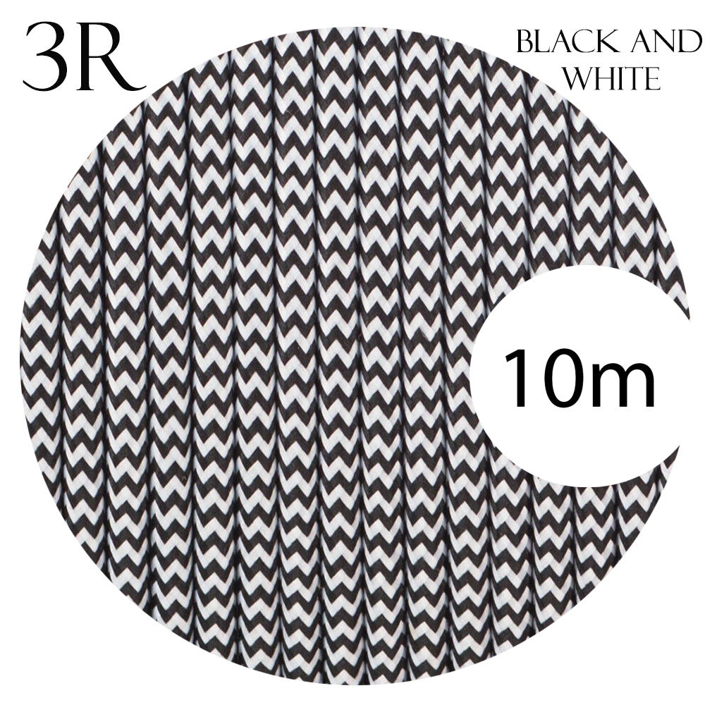 3 core round cable 10m black and white
