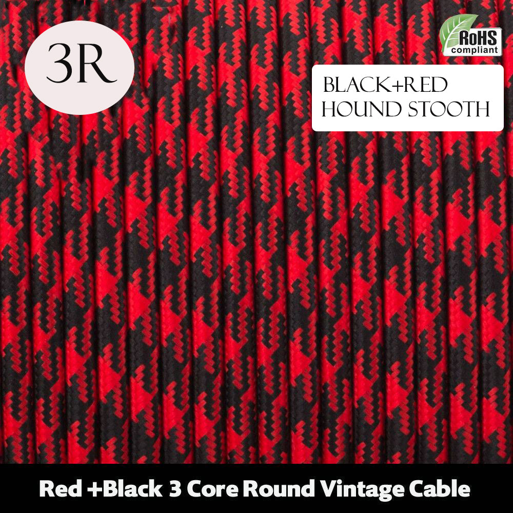 Vintage 3 core Electric round cable covered with colored fabric. Textile Cable. Ideal for lights, lightning and lamps.