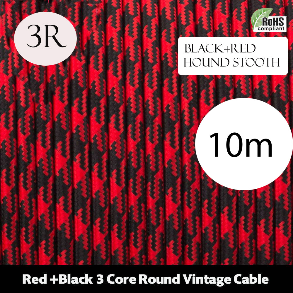 3 core round cable 10m black & red
