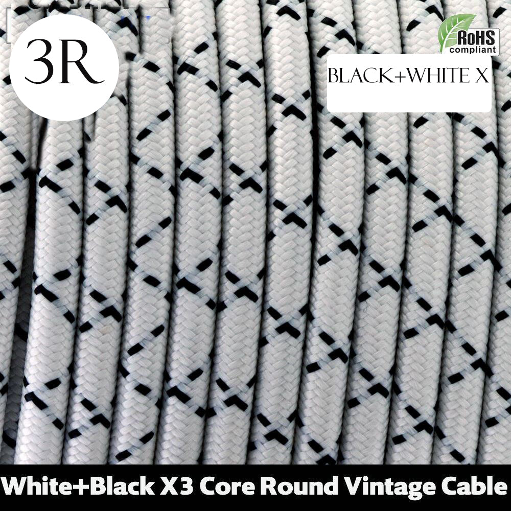 Vintage 3 core Electric round cable covered with colored fabric. Textile Cable. Ideal for lights, lightning and lamps.