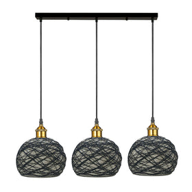 3 Head Wicker Globe Shape Pendant Shade Retro Hanging Ceiling Lamp Chandelier~3552