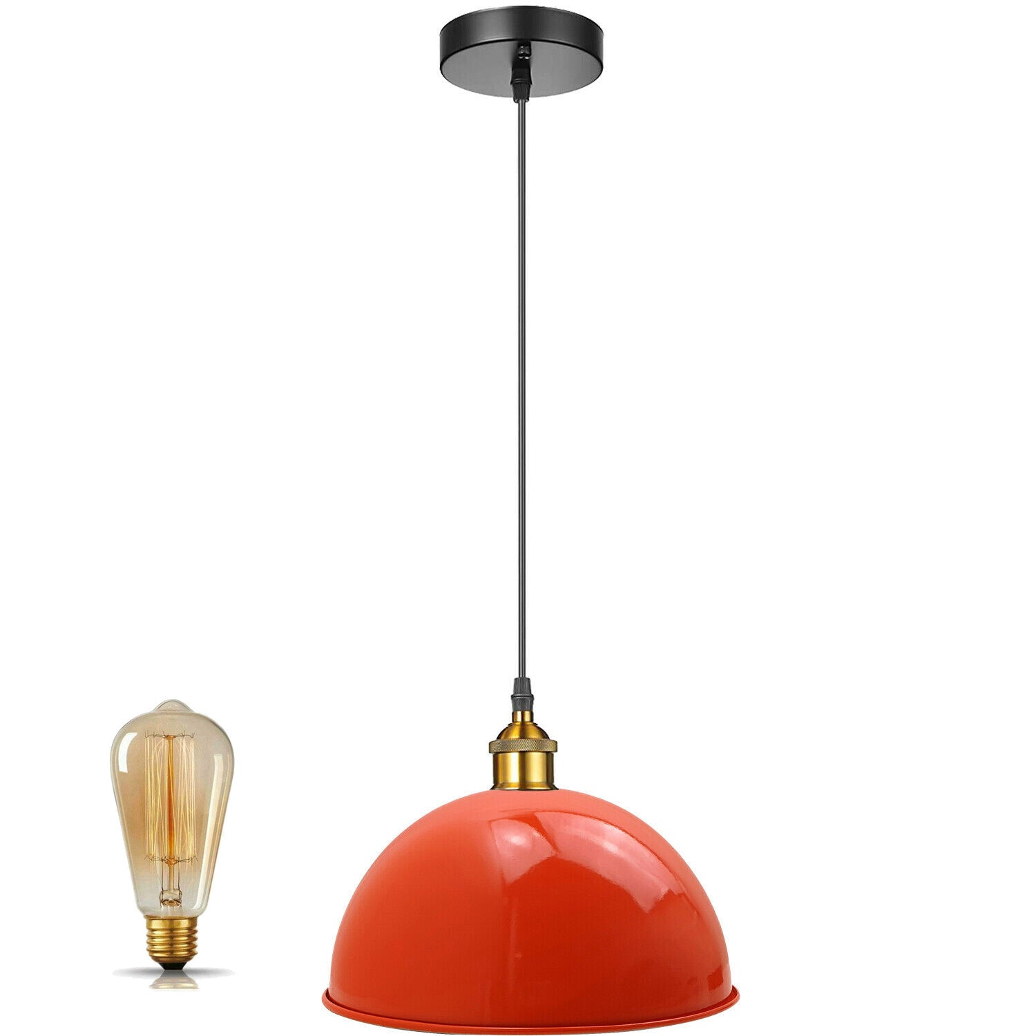 Vintage Modern Orange Metal Shade Ceiling Pendant Light Indoor Light Fitting With 95cm Adjustable Wire~1271 - LEDSone UK Ltd