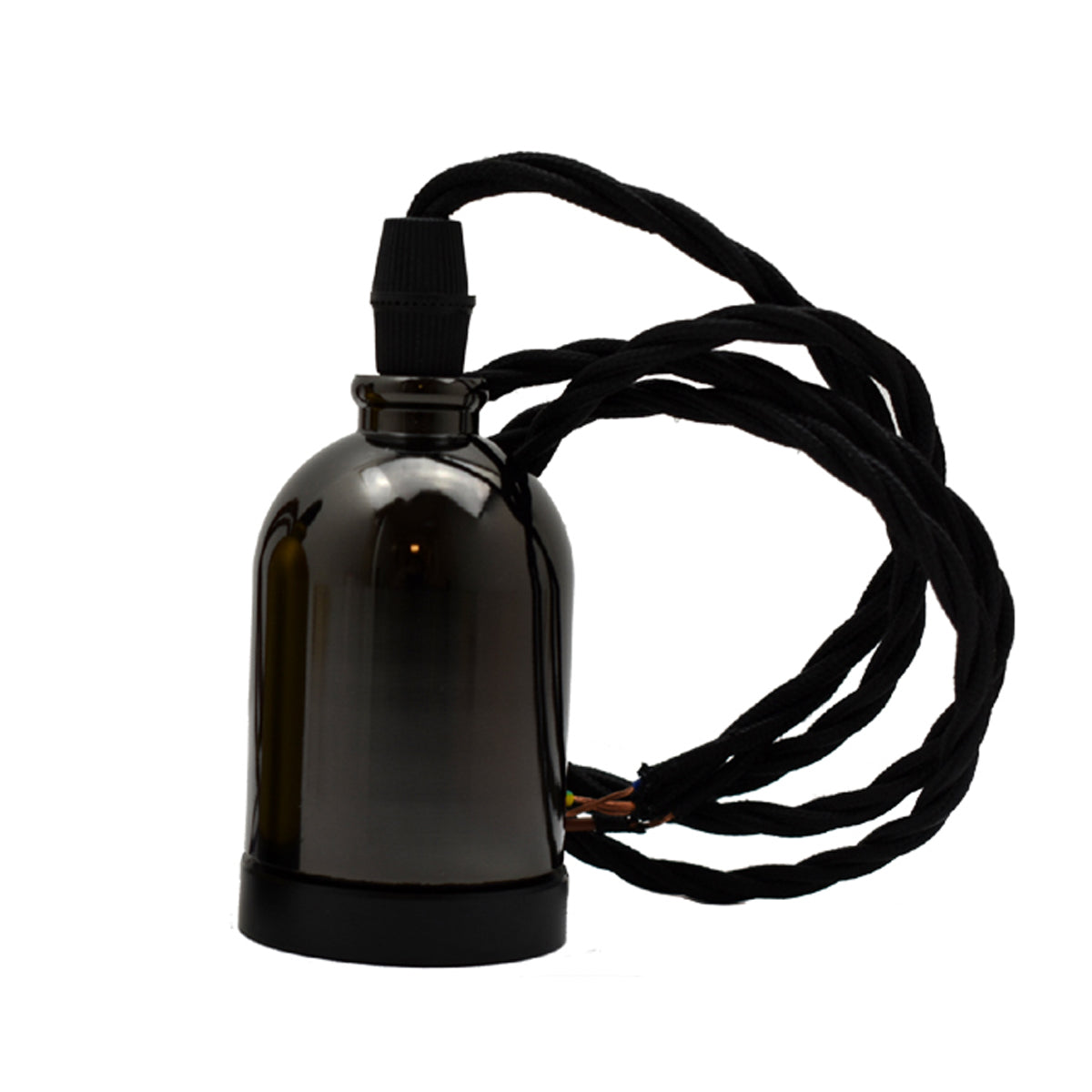 E27 Black Colour Bell Handle Holder Fabric 3 Core Twished Black And White Colour 1m Cable Pendant Set~2162 - LEDSone UK Ltd