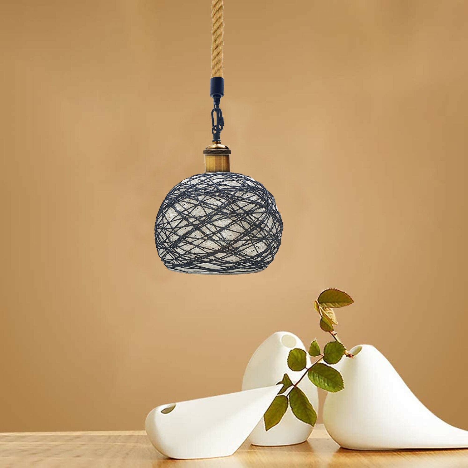 LEDSone industrial vintage Rope Rattan Woven Pendant Lamp Dome Pendant Light~1959 - LEDSone UK Ltd