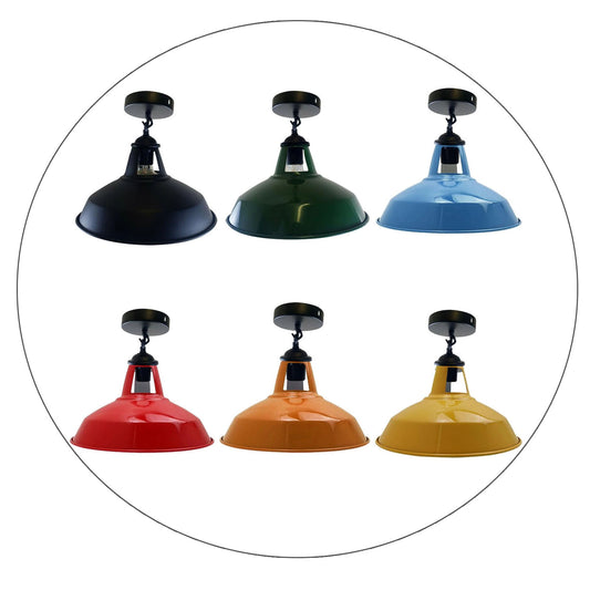 Colour Industrial Metal Ceiling Plate Light Holder & Retro Pendant Lamp Shade~1412 - LEDSone UK Ltd