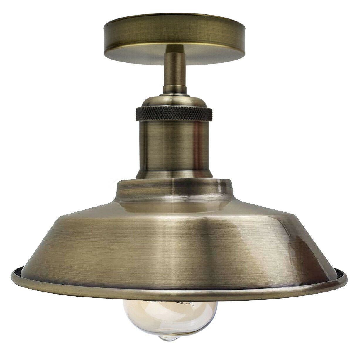 Ceiling Light Retro Flush Mount Ceiling Barn Slotted Lamp Shade Fitting Green Brass E27 holder uk~1926 - LEDSone UK Ltd