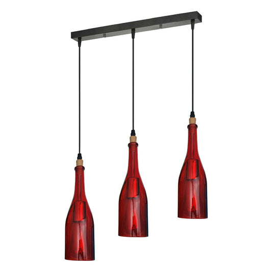 Ceiling Pendant Light 3 Head Red Glass Lampshade~1919 - LEDSone UK Ltd