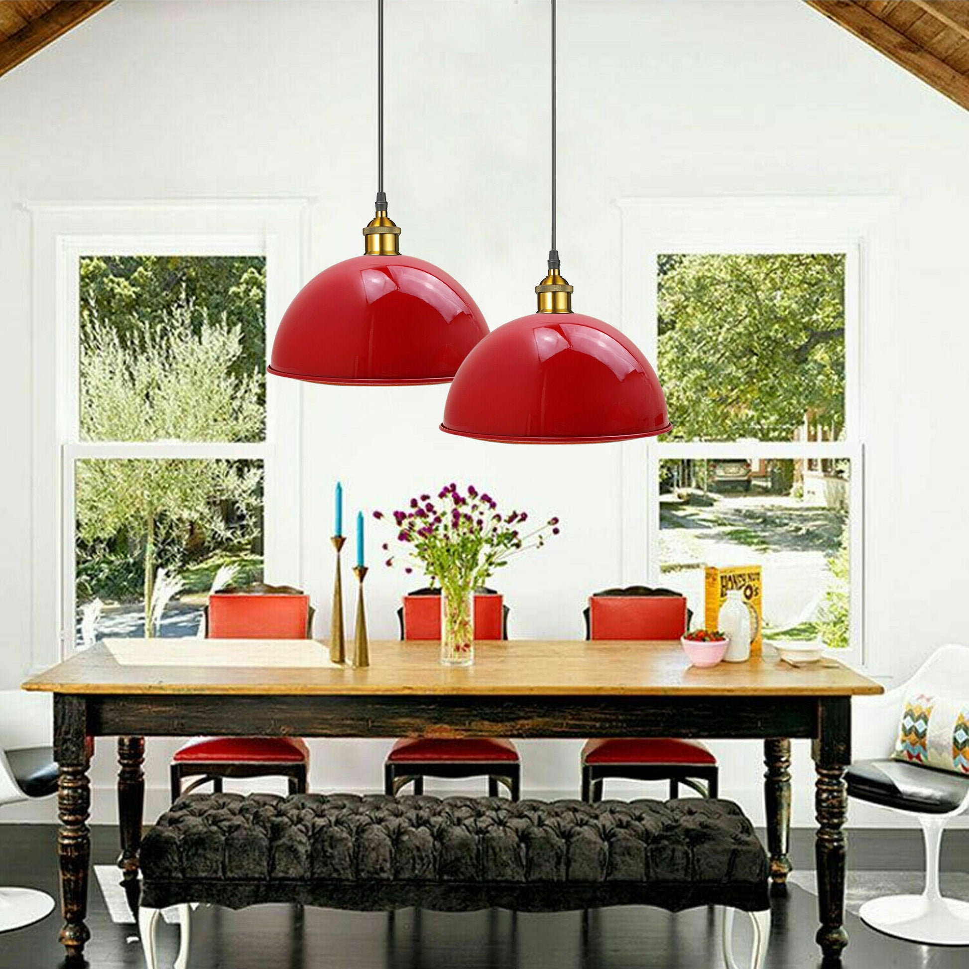 Red Retro Metal Cafe Diner Ceiling Light Pendant Lampshade