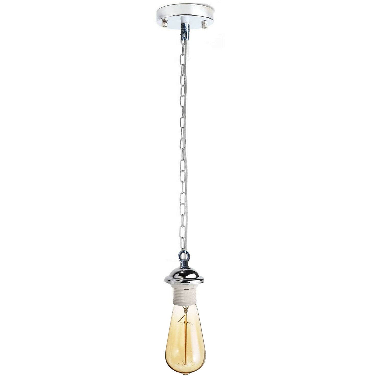 Chrome Metal Ceiing E27 Lamp Holder Pendant Light With Chain~1775 - LEDSone UK Ltd