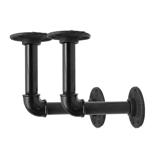 Black Pipe Shelf Brackets Industrial Iron Rustic Wall Floating Shelves Supports~3584 - LEDSone UK Ltd