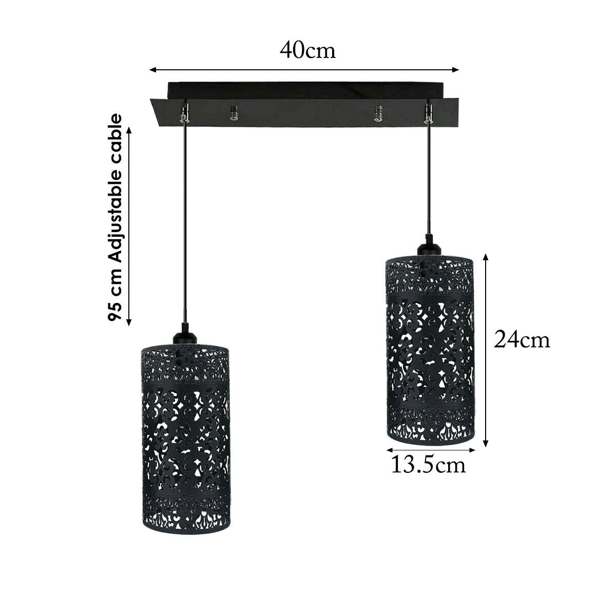 Double Head Black Pendant Lighting Cage 40cm Ceiling Light~1591 - LEDSone UK Ltd
