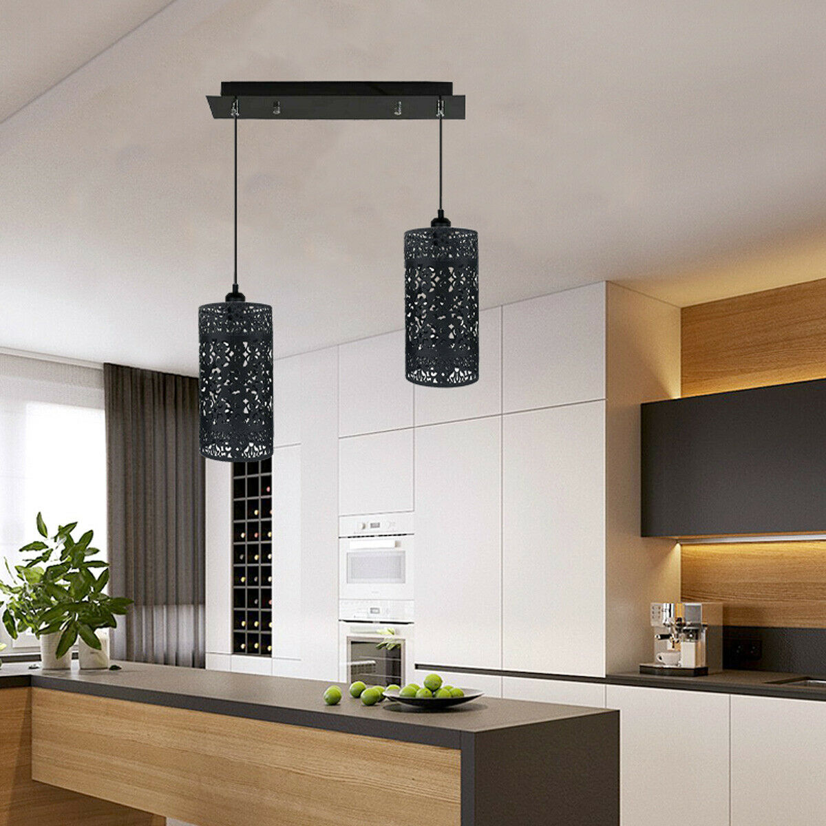 Double Head Black Pendant Lighting Cage 40cm Ceiling Light~1591 - LEDSone UK Ltd