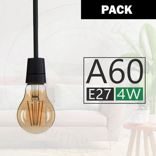 A60 E27 4W Pack Edison Style LED filament Amber Warm white screw 2700K Light Bulbs~4095