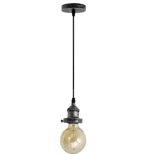 E27 Ceiling Rose Light Fitting Vintage Industrial Pendant Lamp Bulb Holder Light - Brushed Silver~2207 - LEDSone UK Ltd