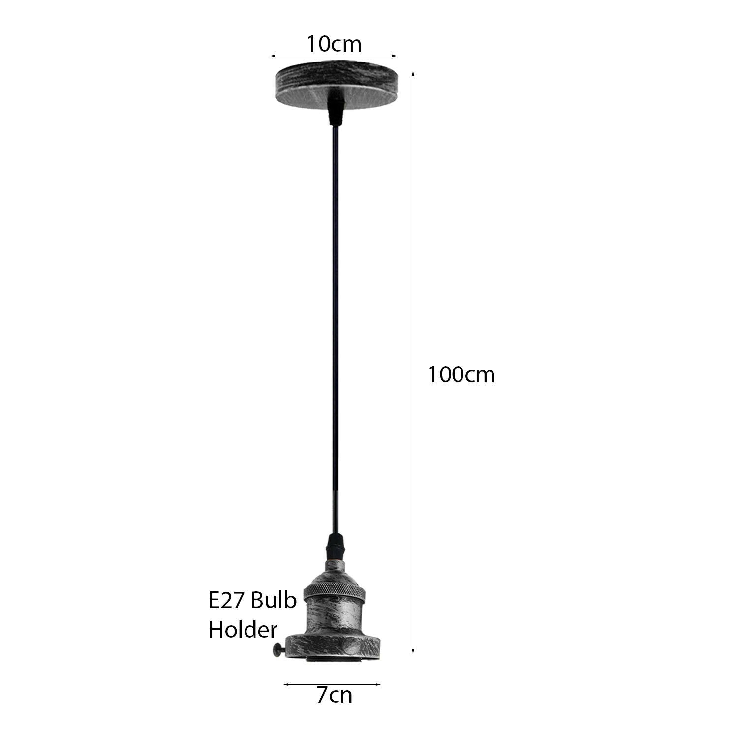 E27 Ceiling Rose Light Fitting Vintage Industrial Pendant Lamp Bulb Holder Light - Brushed Silver~2207 - LEDSone UK Ltd