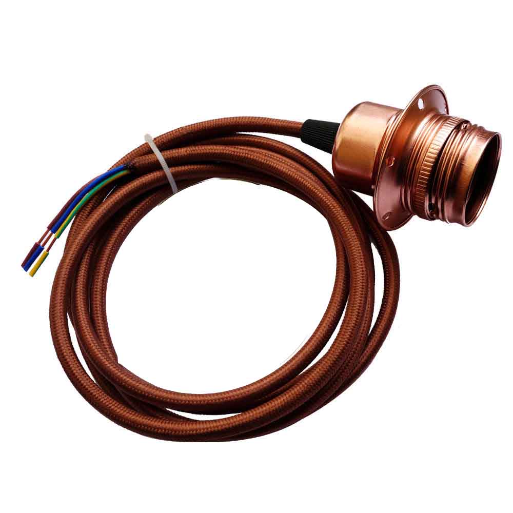 E27 Copper Colour Aluminum Holder Fabric 3 Core Round Brown Colour 1m Cable Pendant Set~2158 - LEDSone UK Ltd