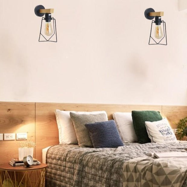 2Pack E27 Modern Industrial Retro Wall Lights with FREE Bulbs Fittings Indoor Sconce Wood Metal Lamp - Shop for LED lights - Transformers - Lampshades - Holders | LEDSone UK
