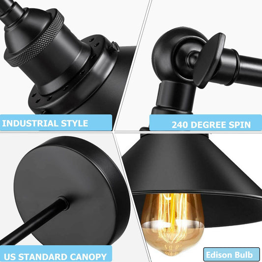 2 Pack E27 Vintage Industrial Retro Wall Lights Fittings Indoor Sconce iron Metal Lamps~3563 - LEDSone UK Ltd