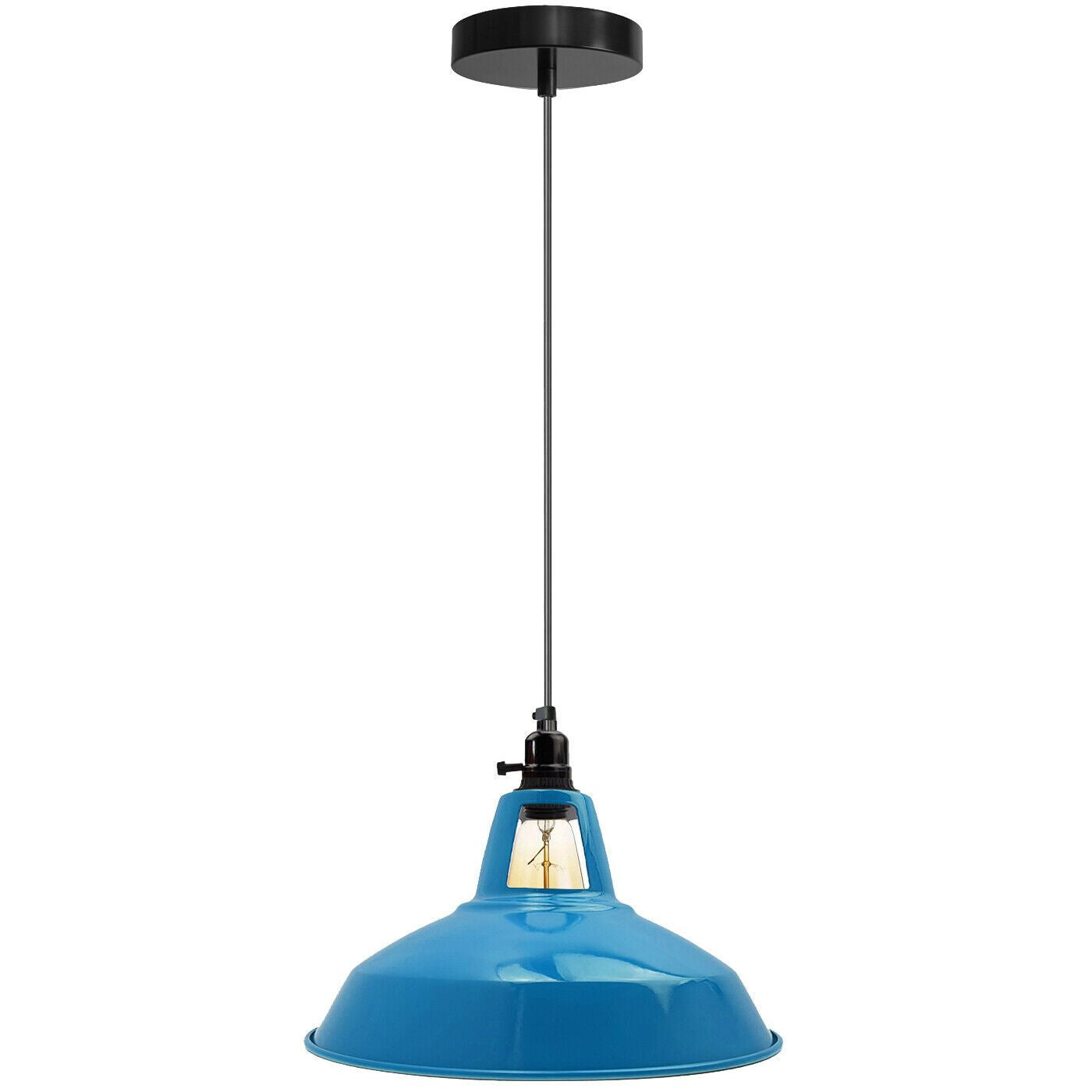 E27 Pendant Light in Blue – Close-up of the E27 lamp holder max 60W and the matching ceiling rose.