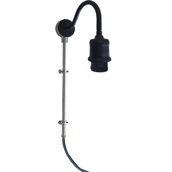 Industrial Galvanised Conduit Pipe Plug-in Wall Light with Fabric Cable~1604 – Black / No
