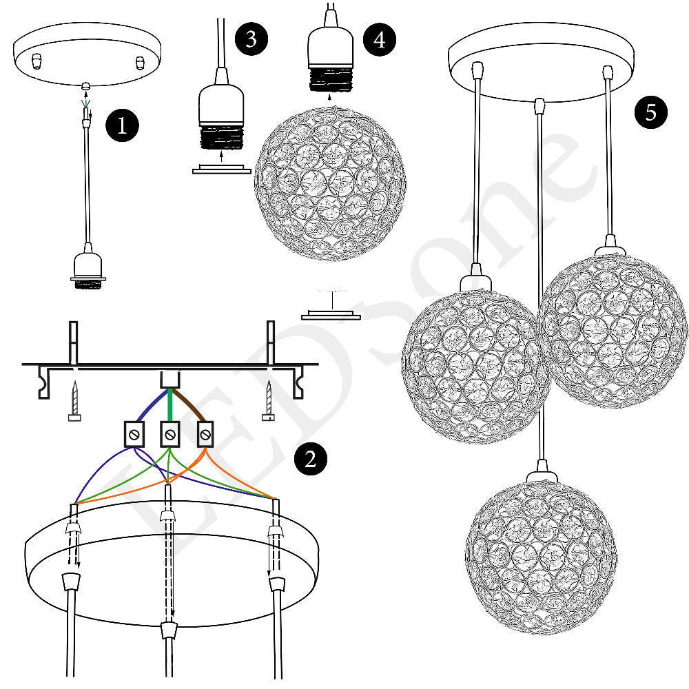 Globe Crystal Glass Light Shade 3 Outlet Pendant Ceiling~1609 - LEDSone UK Ltd